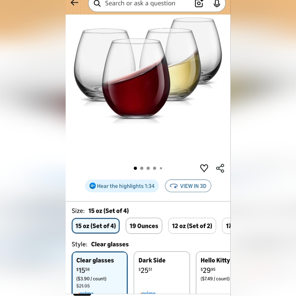 Set of 4 Stemless Wine Glasses